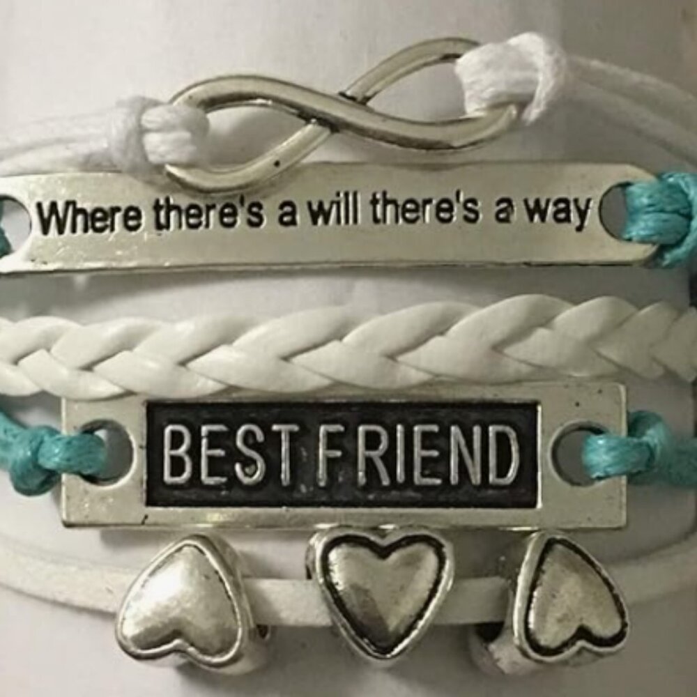 Infinity Collection Best Friend Bracelet Set, Best Friends Jewelry - Teal/White